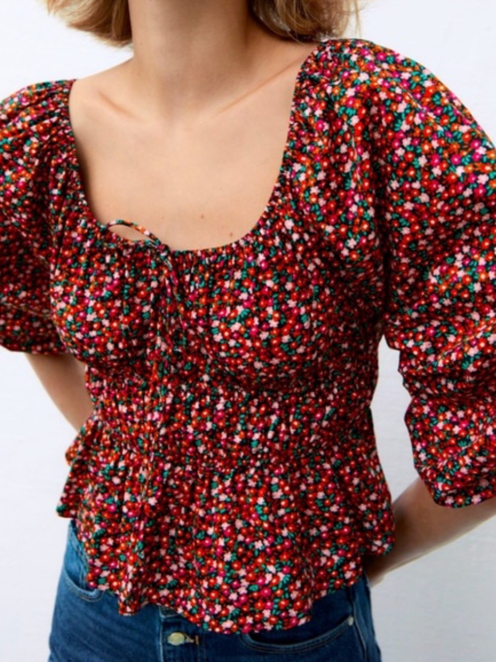 Zara Women’s Floral Smocked Peplum Blouse